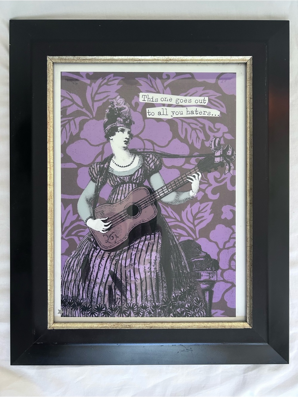 Quirky Victorian Woman Guitar Framed Art Print Purple Haters Wall Decor